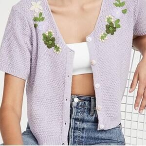 Line & Dot Floral Embroidered Cropped Button Cardigan Sweater Small Grannycore